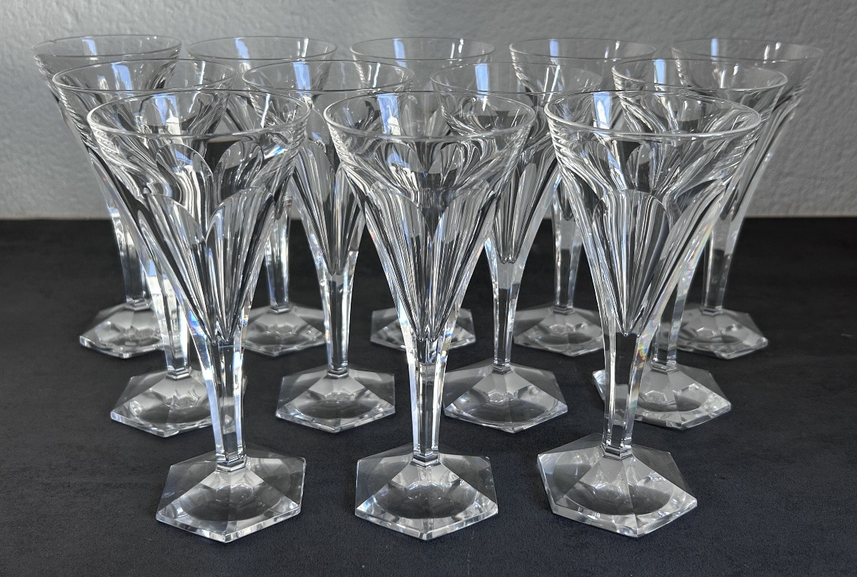 Val Saint Lambert, 12 verres à vin rouge art déco en cristal-photo-2