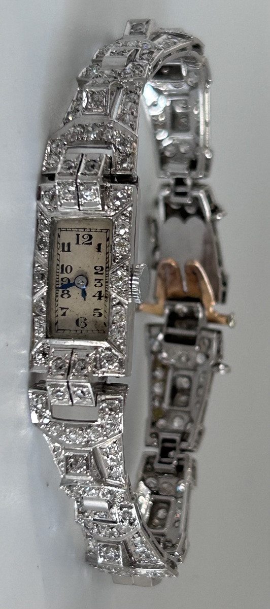 Art Deco Wristwatch In White Gold Set With Diamonds -photo-2