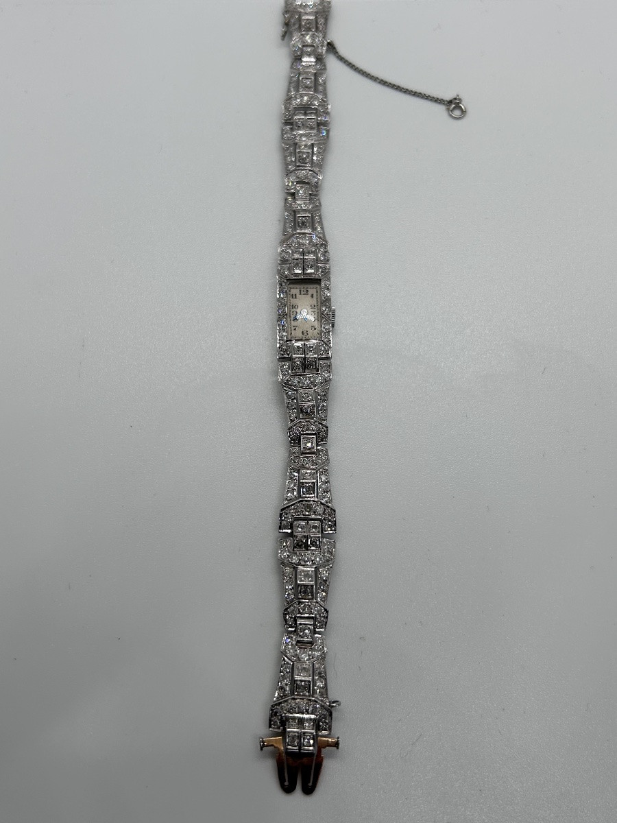 Art Deco Wristwatch In White Gold Set With Diamonds -photo-3