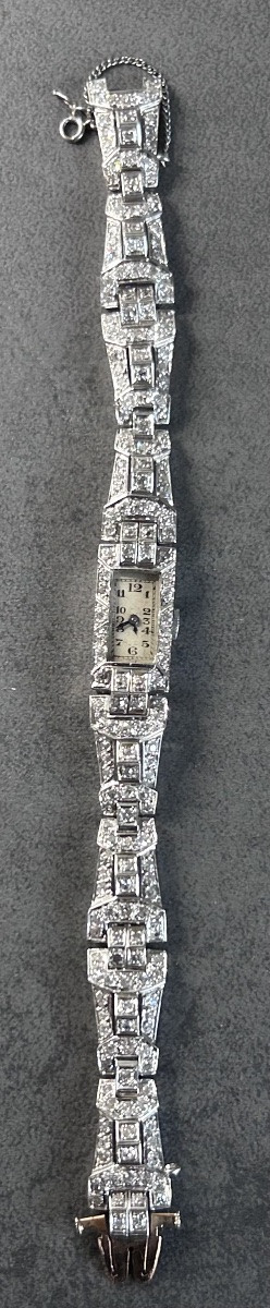 Art Deco Wristwatch In White Gold Set With Diamonds -photo-4