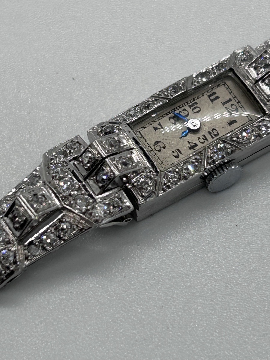 Art Deco Wristwatch In White Gold Set With Diamonds -photo-3