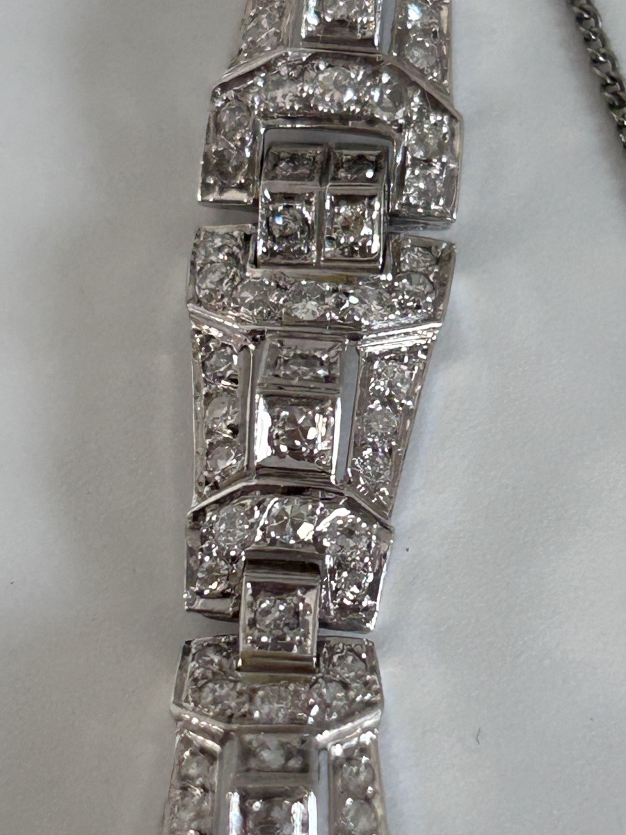 Art Deco Wristwatch In White Gold Set With Diamonds -photo-5