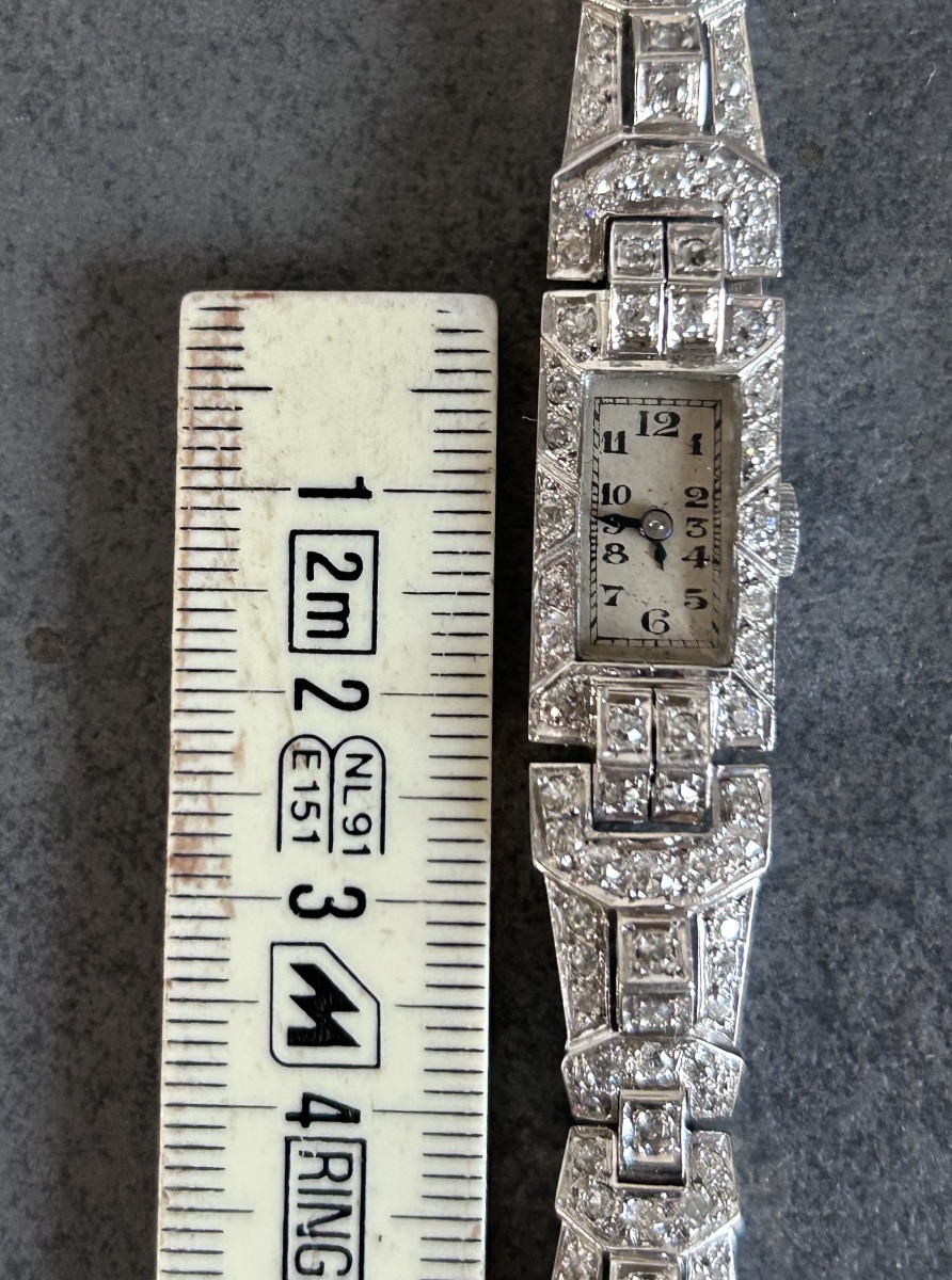 Art Deco Wristwatch In White Gold Set With Diamonds -photo-8