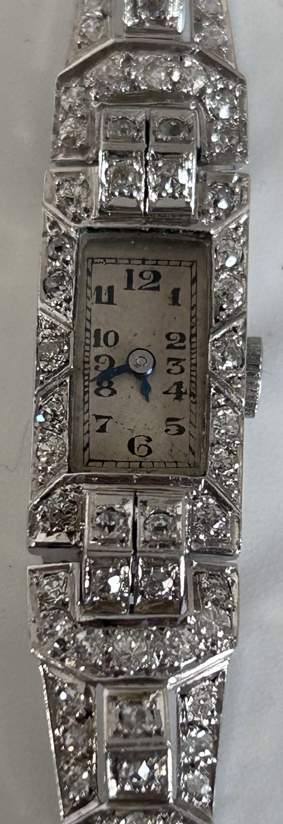 Art Deco Wristwatch In White Gold Set With Diamonds 