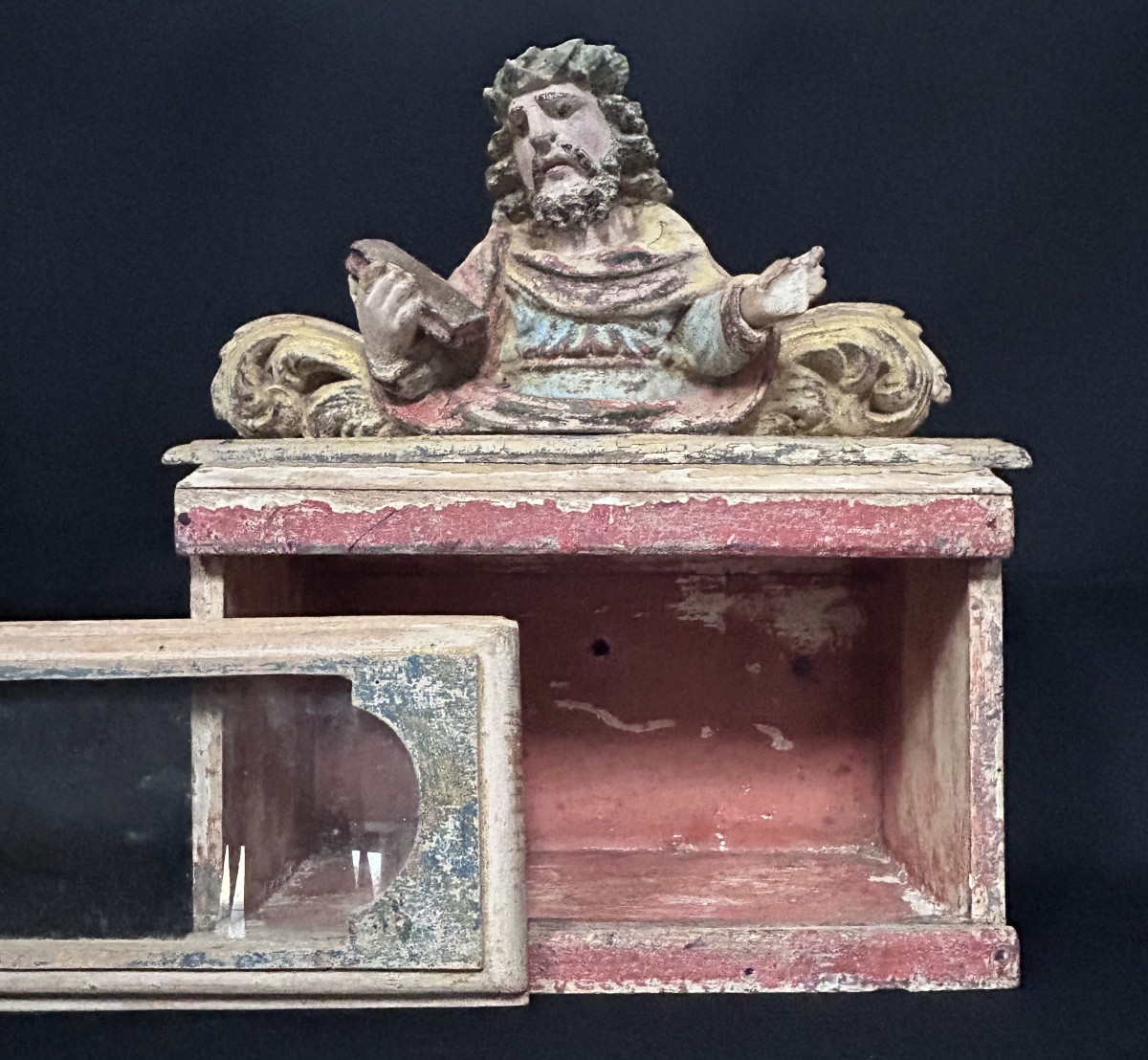 Painted Wooden Reliquary Box, From Luxembourg, Late 18th Century-photo-1