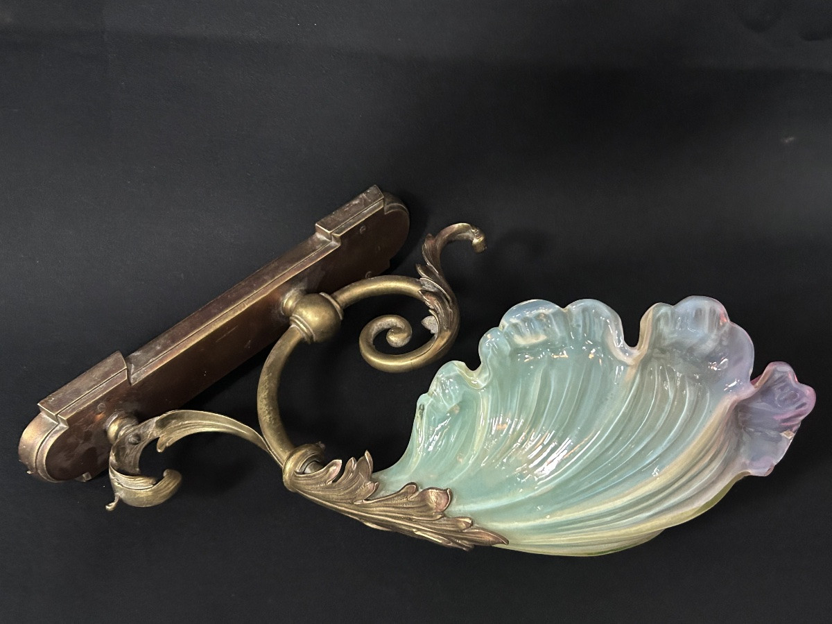 Art Nouveau Wall Sconce In Bronze And Colored Glass -photo-2