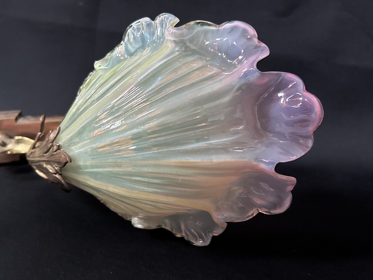 Art Nouveau Wall Sconce In Bronze And Colored Glass -photo-1