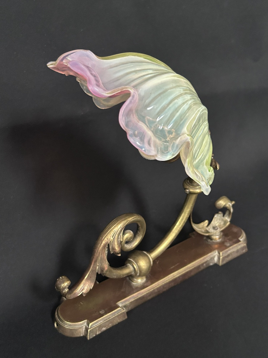 Art Nouveau Wall Sconce In Bronze And Colored Glass -photo-6