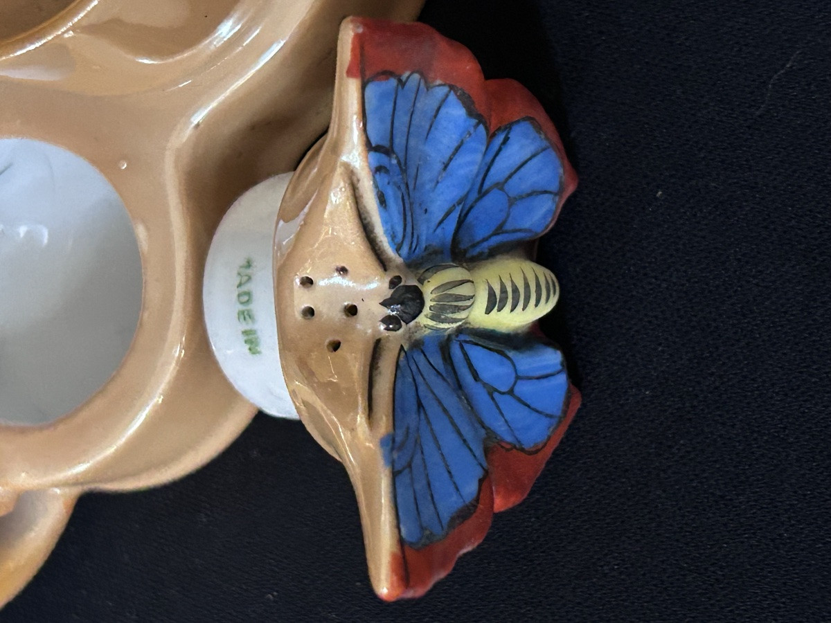 Chikaramashi, Art Deco Japanese Porcelain Condiment Dish, Butterflies-photo-1
