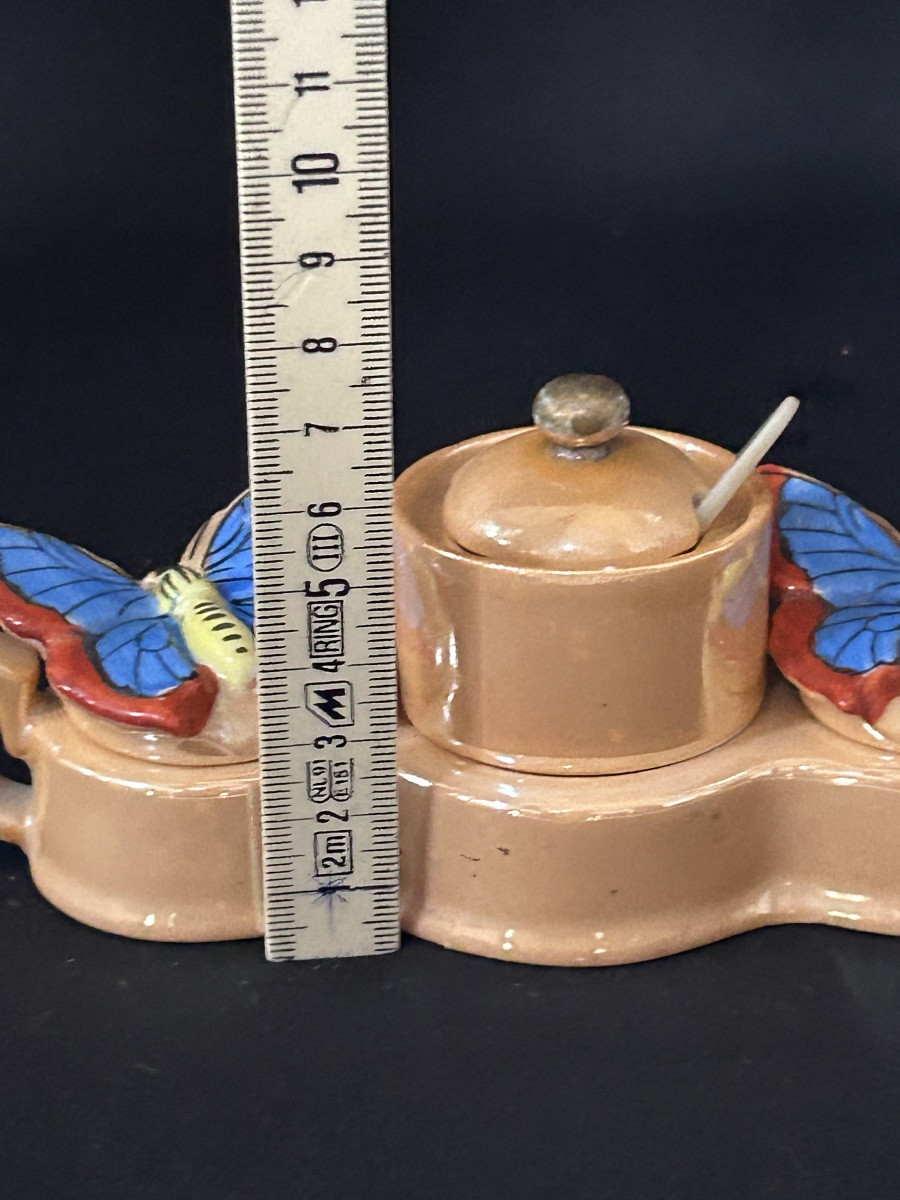 Chikaramashi, Art Deco Japanese Porcelain Condiment Dish, Butterflies-photo-5