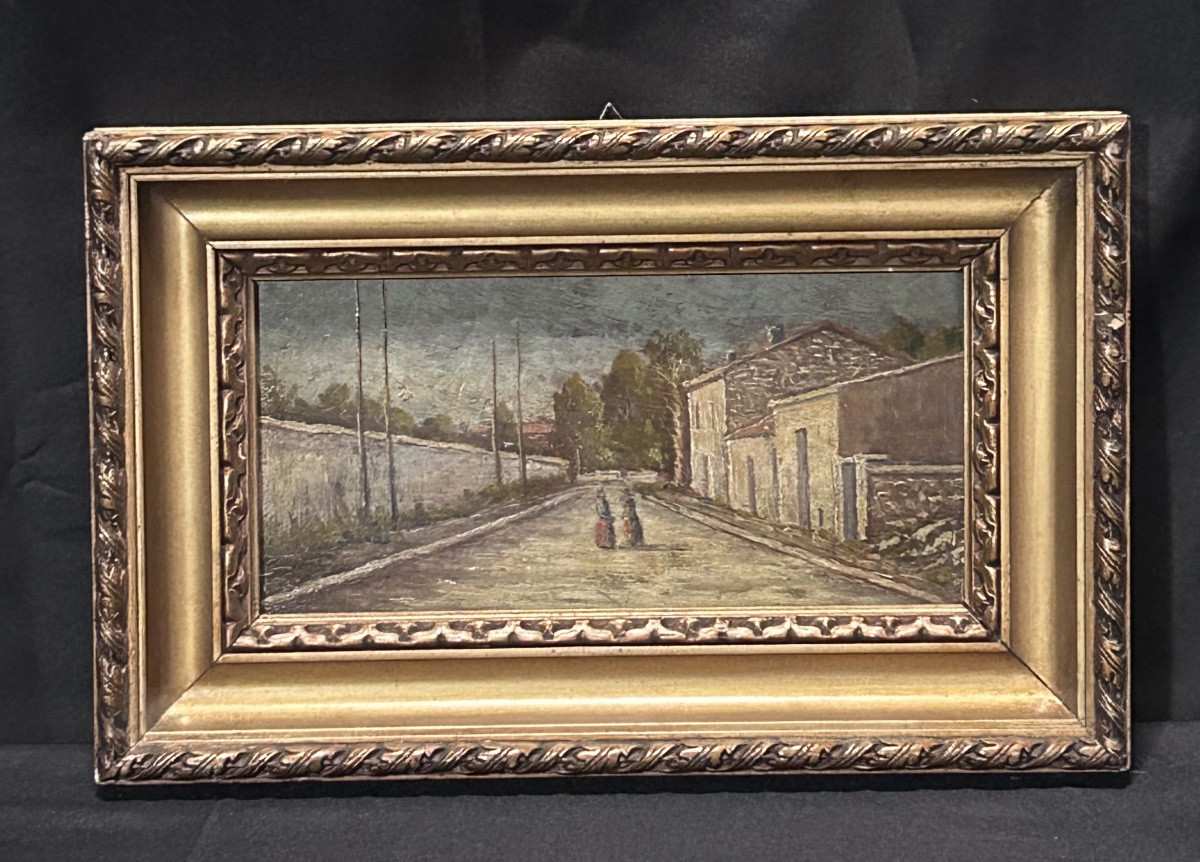 Bourg, paysage lorrain huile sur panneau-photo-2