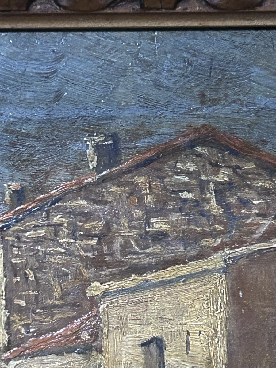 Bourg, paysage lorrain huile sur panneau-photo-2