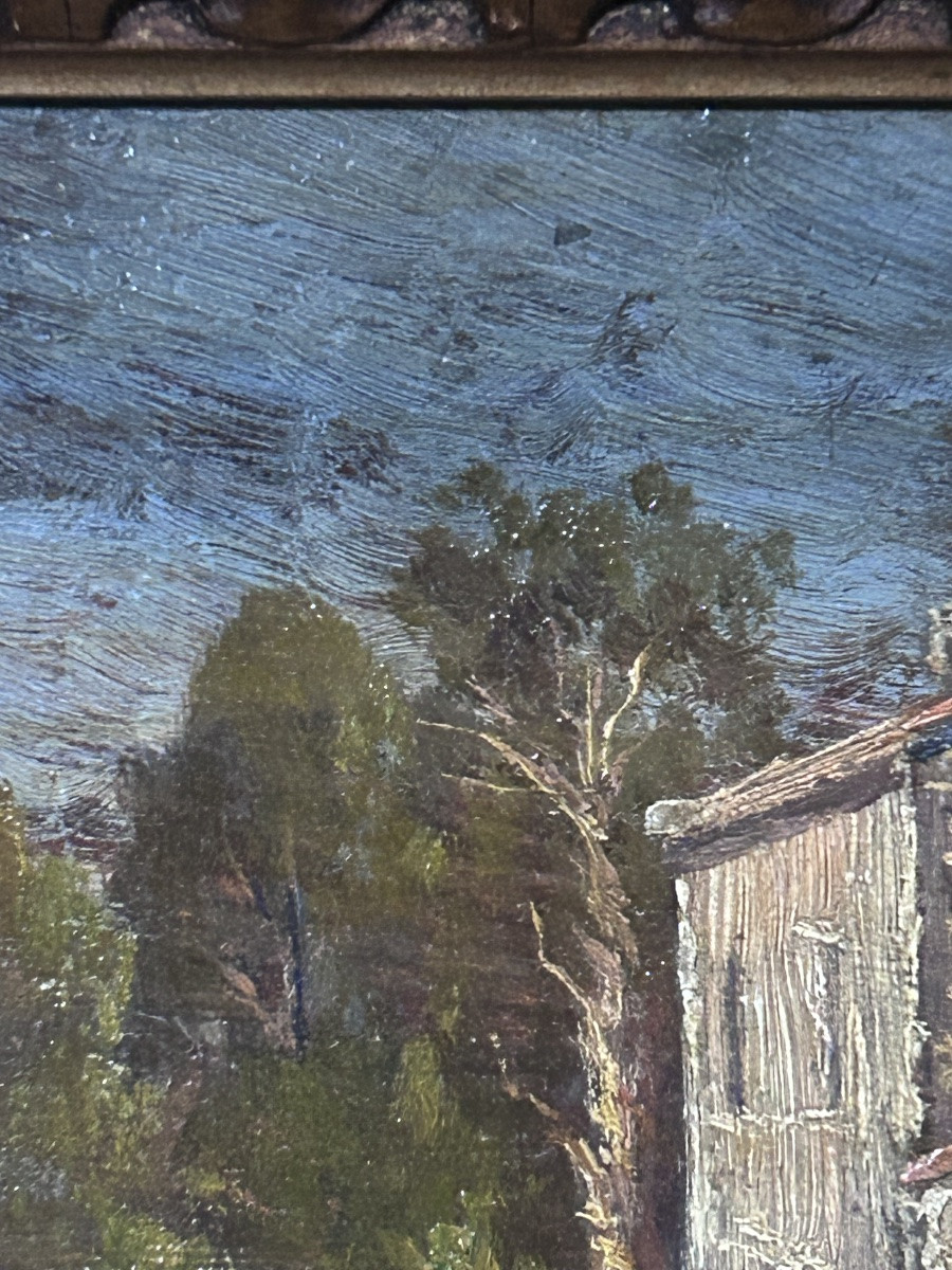 Bourg, paysage lorrain huile sur panneau-photo-3