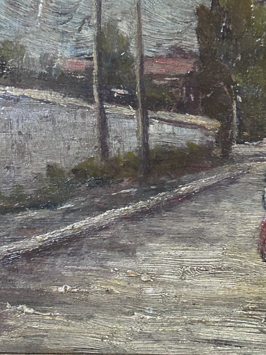 Bourg, paysage lorrain huile sur panneau-photo-6