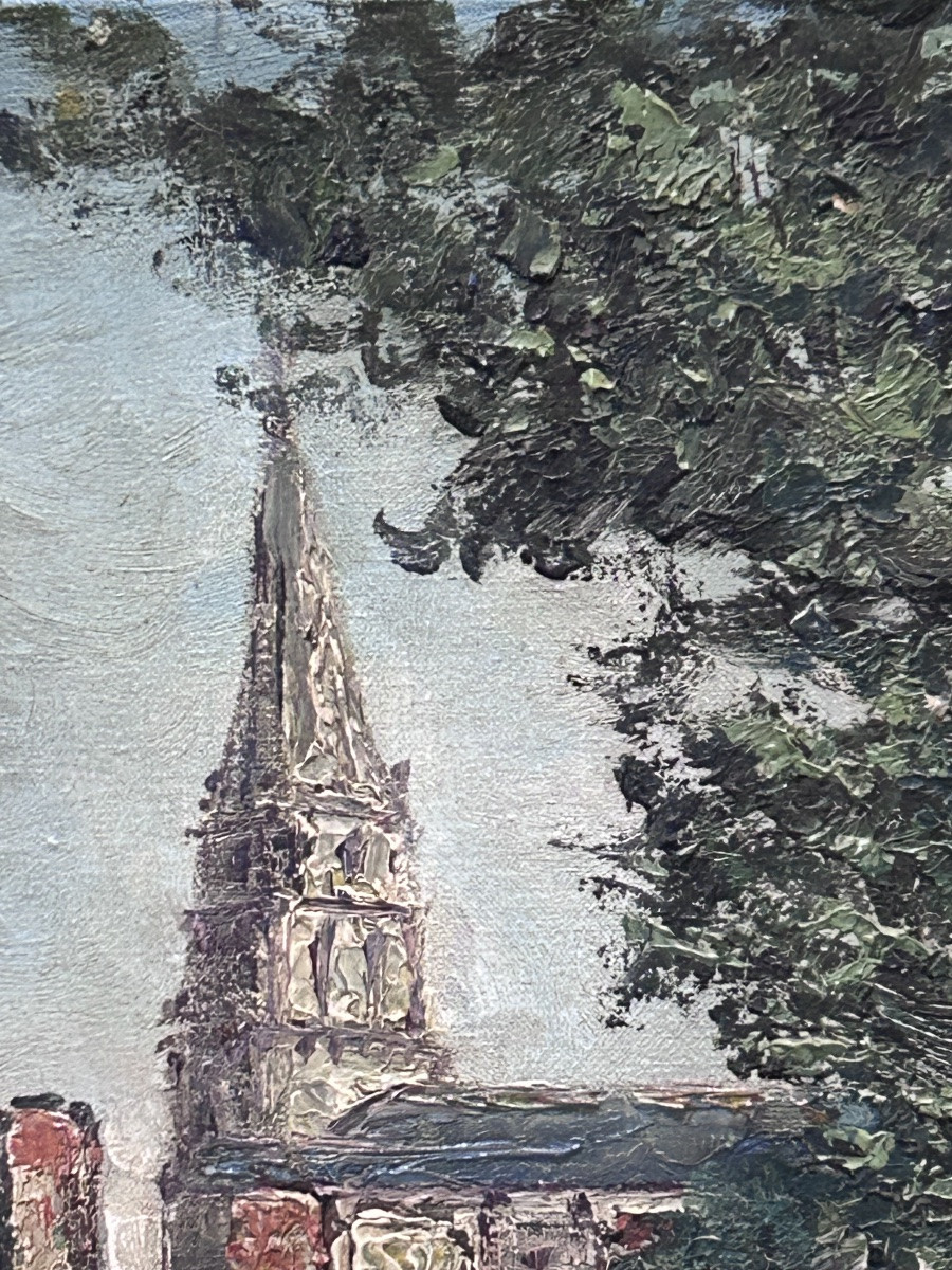 Vue de village huile sur toile signée -photo-1