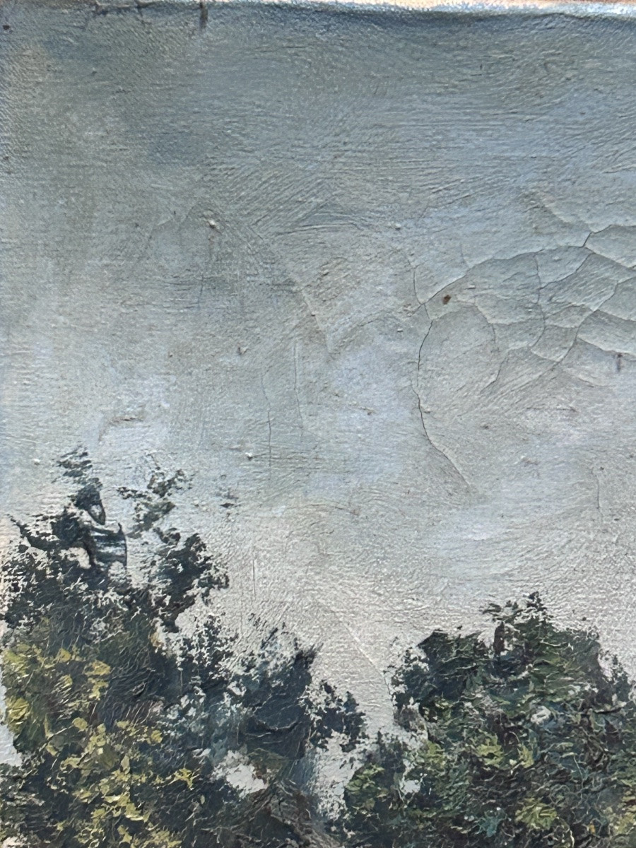 Vue de village huile sur toile signée -photo-2