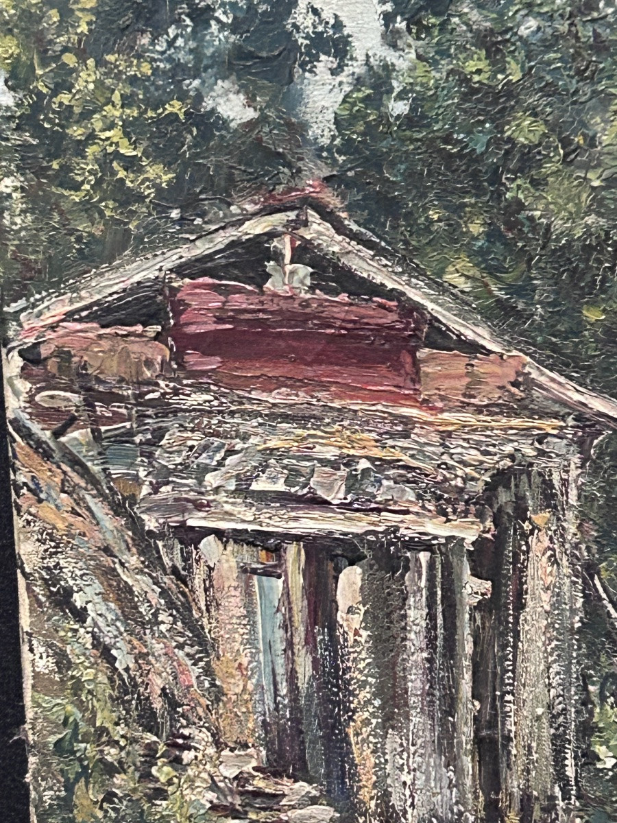 Vue de village huile sur toile signée -photo-3