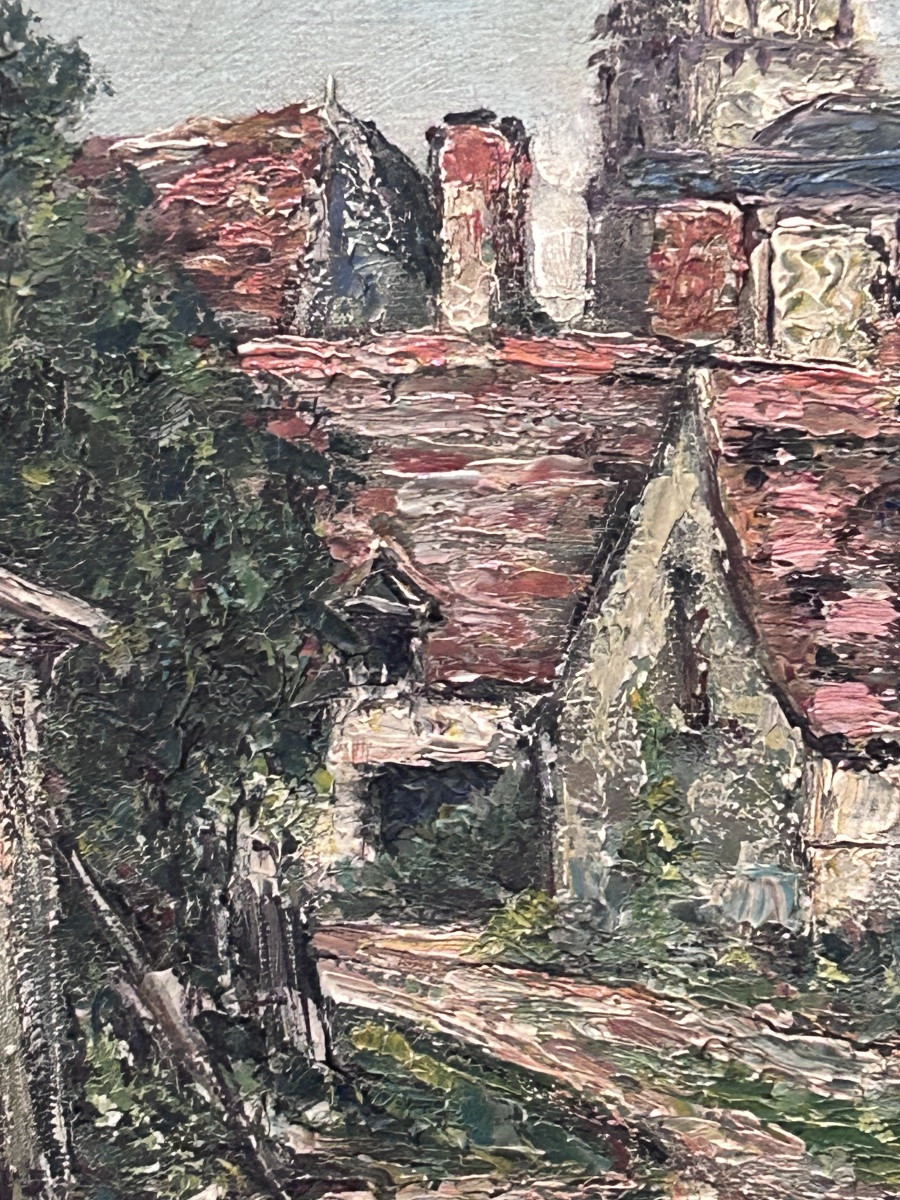 Vue de village huile sur toile signée -photo-4