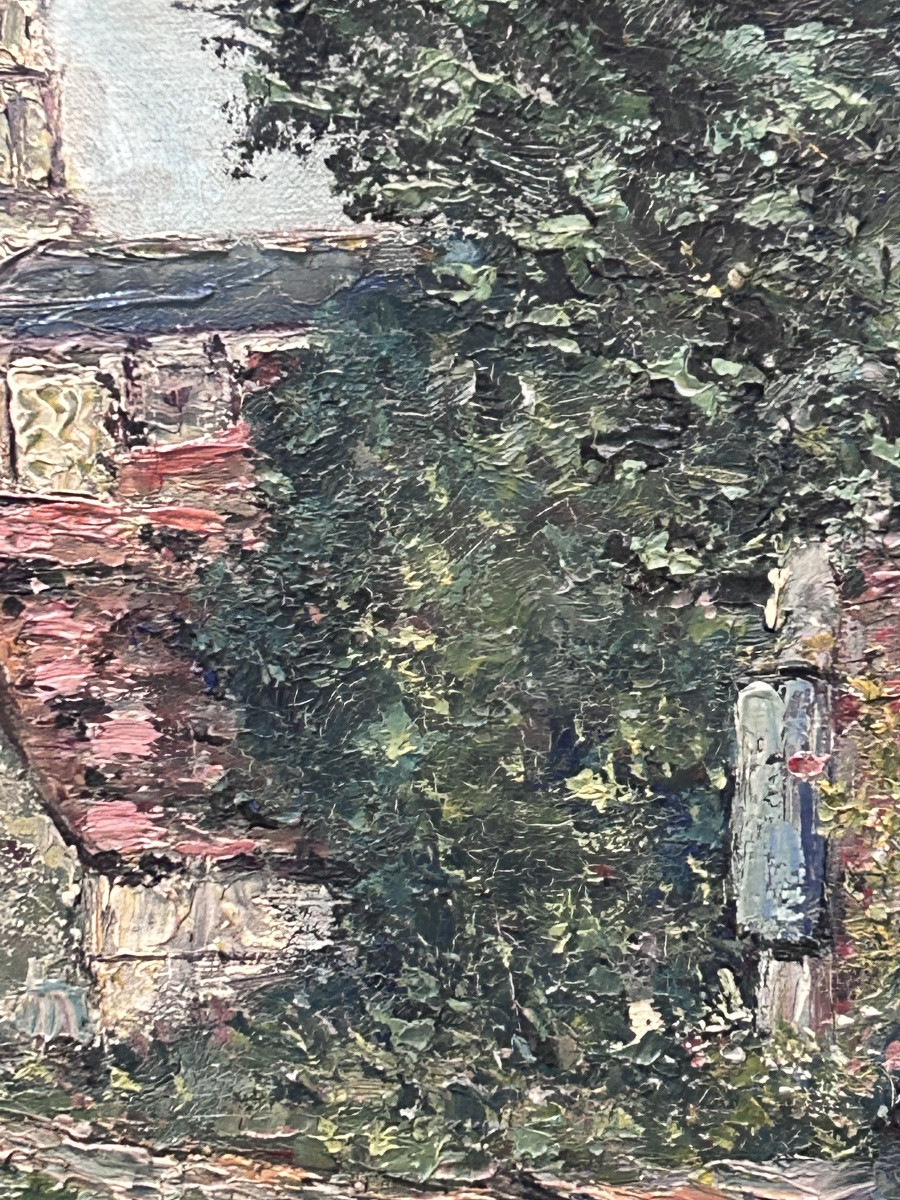 Vue de village huile sur toile signée -photo-5