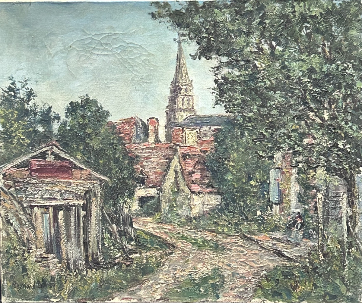 Vue de village huile sur toile signée 