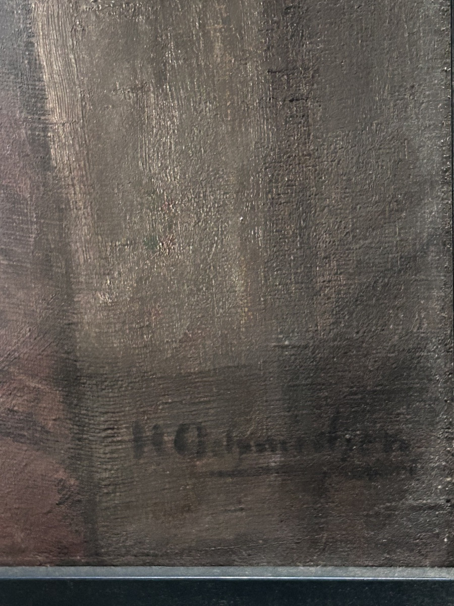 Jeune fille à la prière huile sur toile signé-photo-3