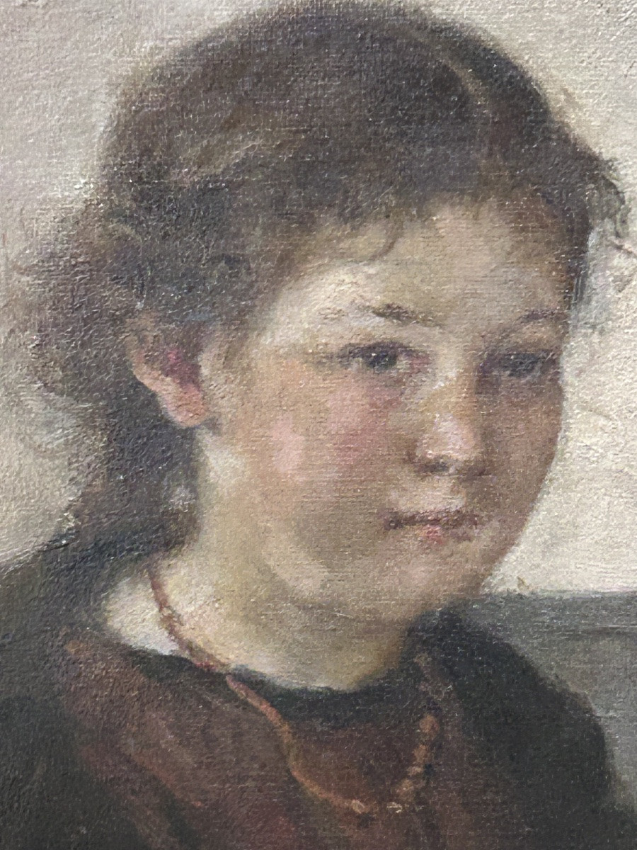 Jeune fille à la prière huile sur toile signé-photo-2