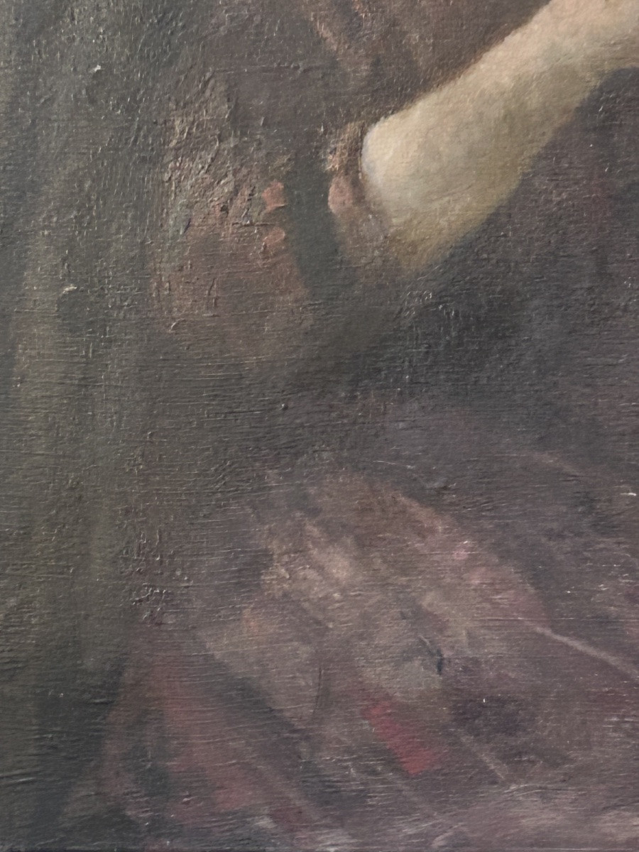 Jeune fille à la prière huile sur toile signé-photo-4