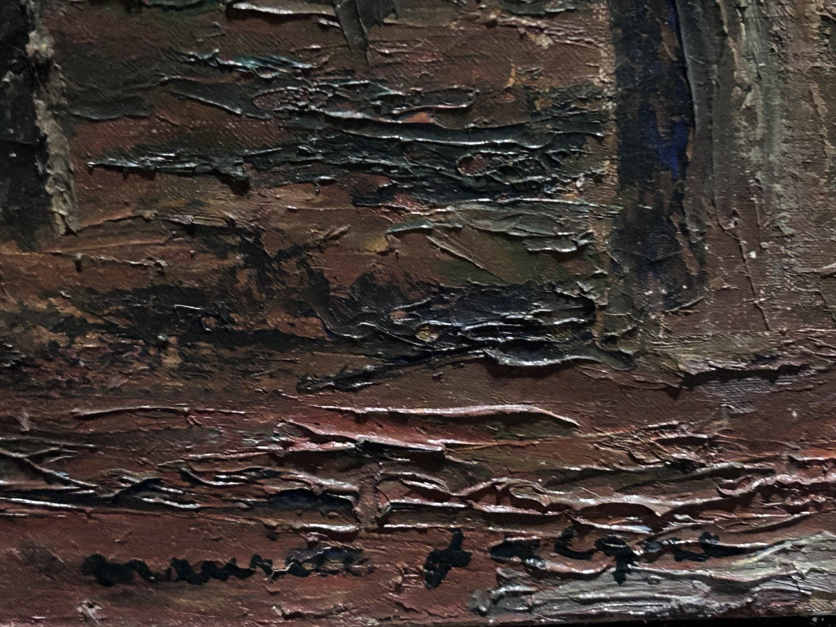 Oil On Canvas Forest Landscape, Maurice Jacque (?)-photo-3