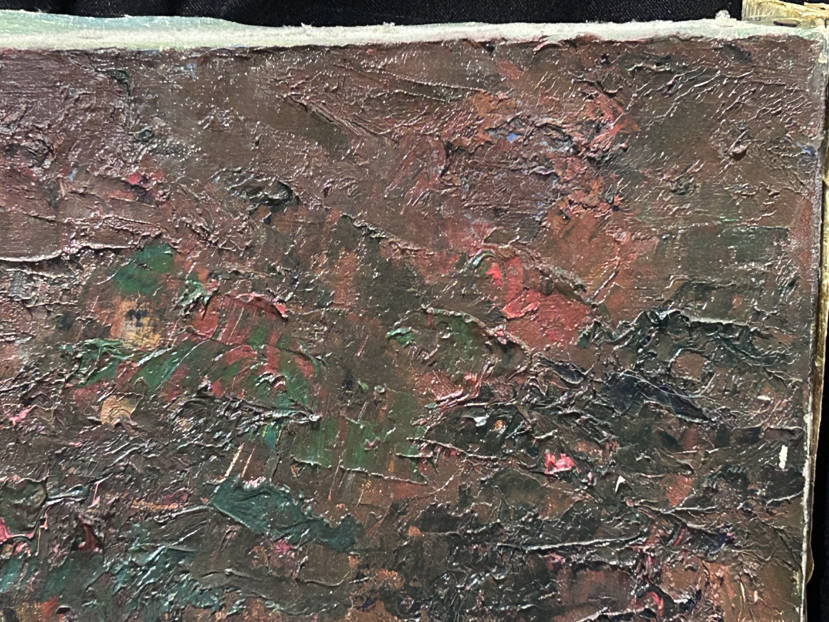 Oil On Canvas Forest Landscape, Maurice Jacque (?)-photo-4