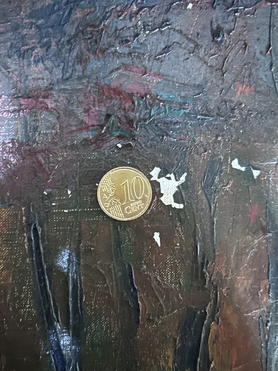 Oil On Canvas Forest Landscape, Maurice Jacque (?)-photo-6