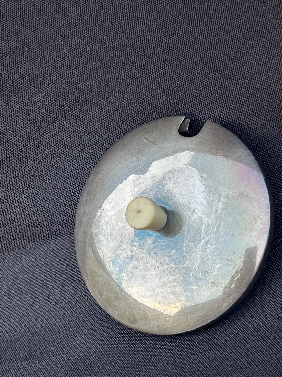 Val Saint Lambert, Art Deco Mustard Pot In Crystal And Silver-plated Metal-photo-2