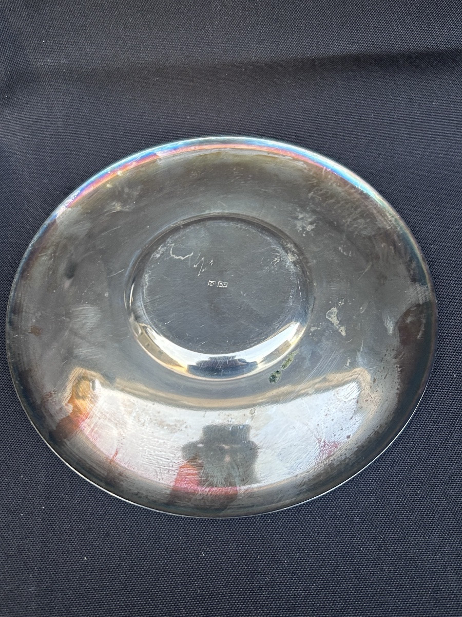 Val Saint Lambert, Art Deco Mustard Pot In Crystal And Silver-plated Metal-photo-7