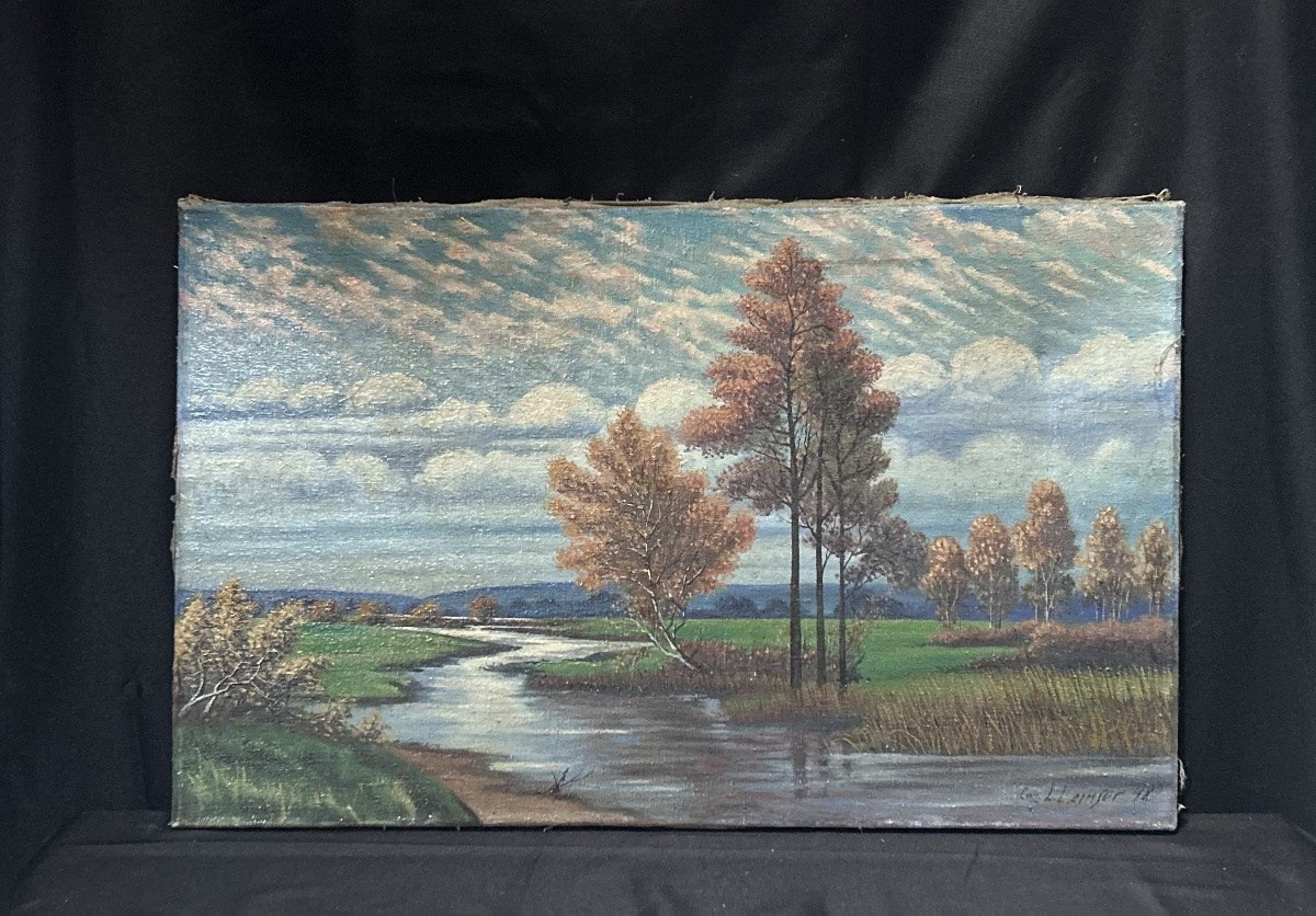 Oil On Canvas Landscape Signature To Be Identified-photo-2