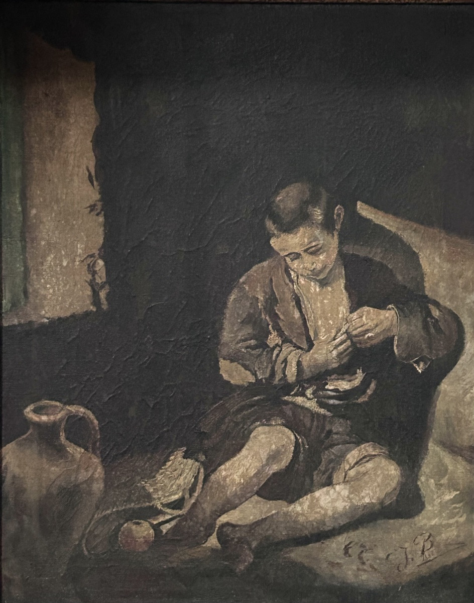 Huile sur toile portrait jeune garçon monogrammée J.B-photo-2