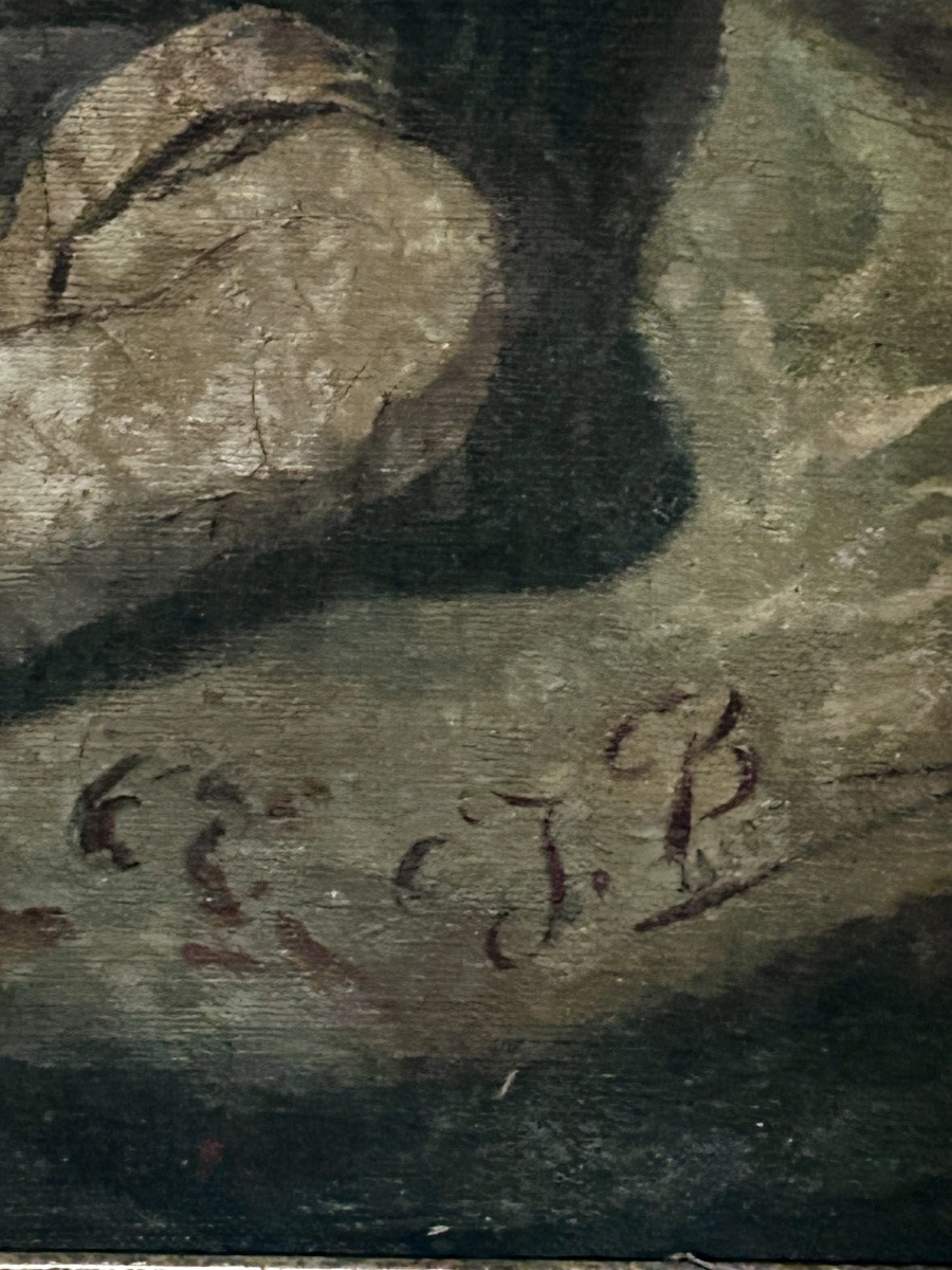 Huile sur toile portrait jeune garçon monogrammée J.B-photo-3