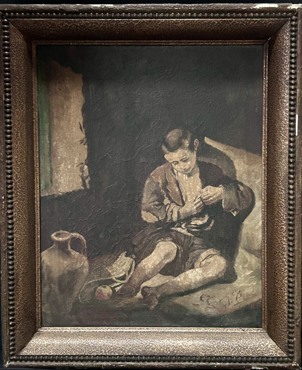 Huile sur toile portrait jeune garçon monogrammée J.B
