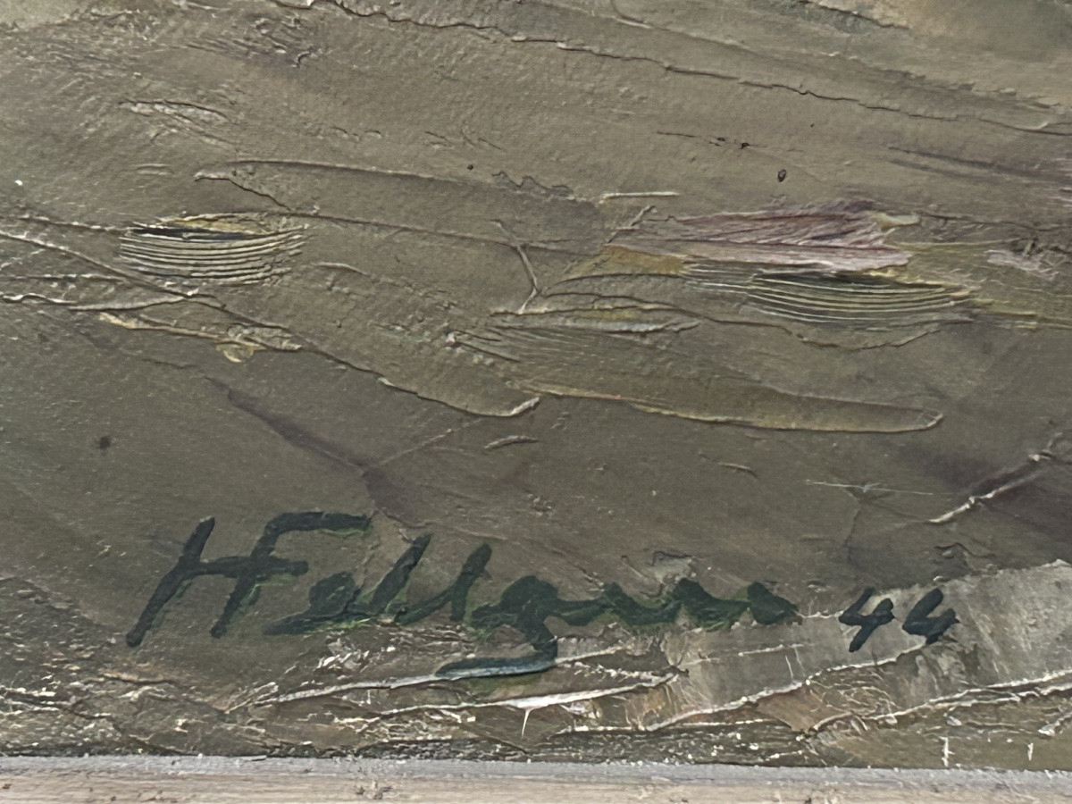 H. Feltgen, artiste luxembourgeois huile sur toile vue de village -photo-4