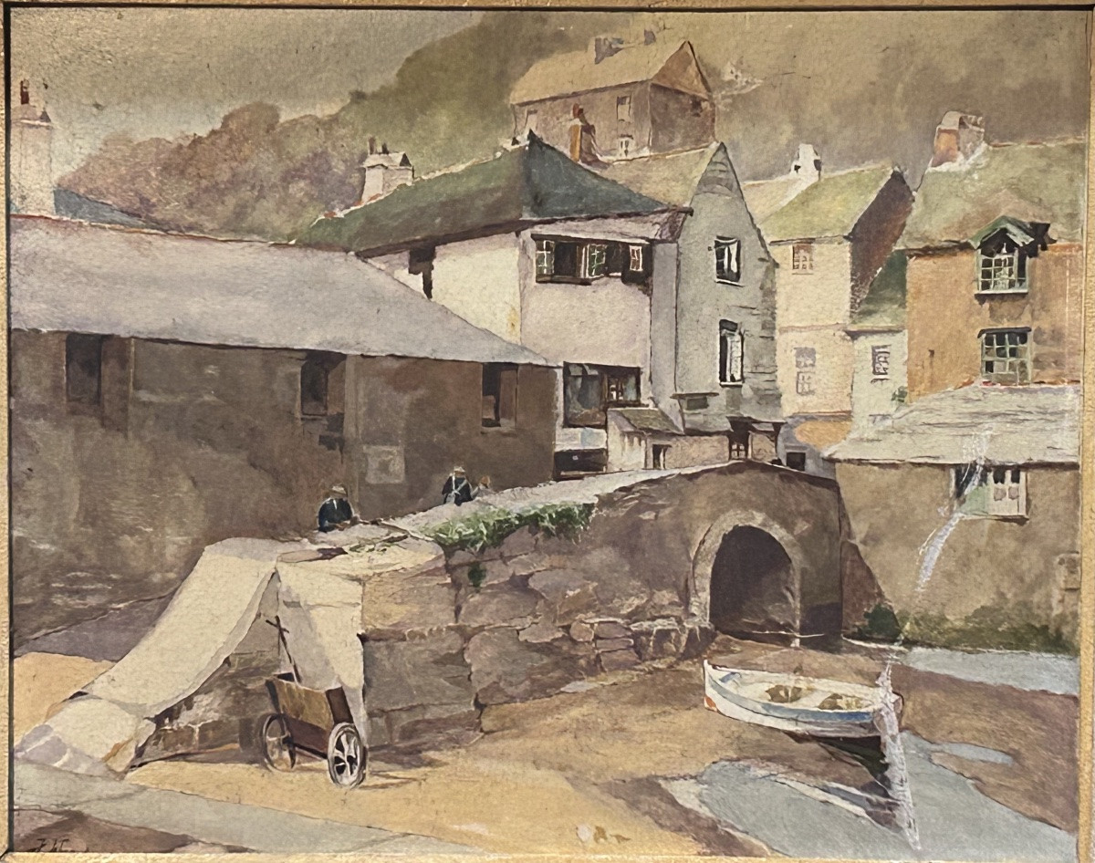 Huile sur panneau vue du village, signature à identifier -photo-3