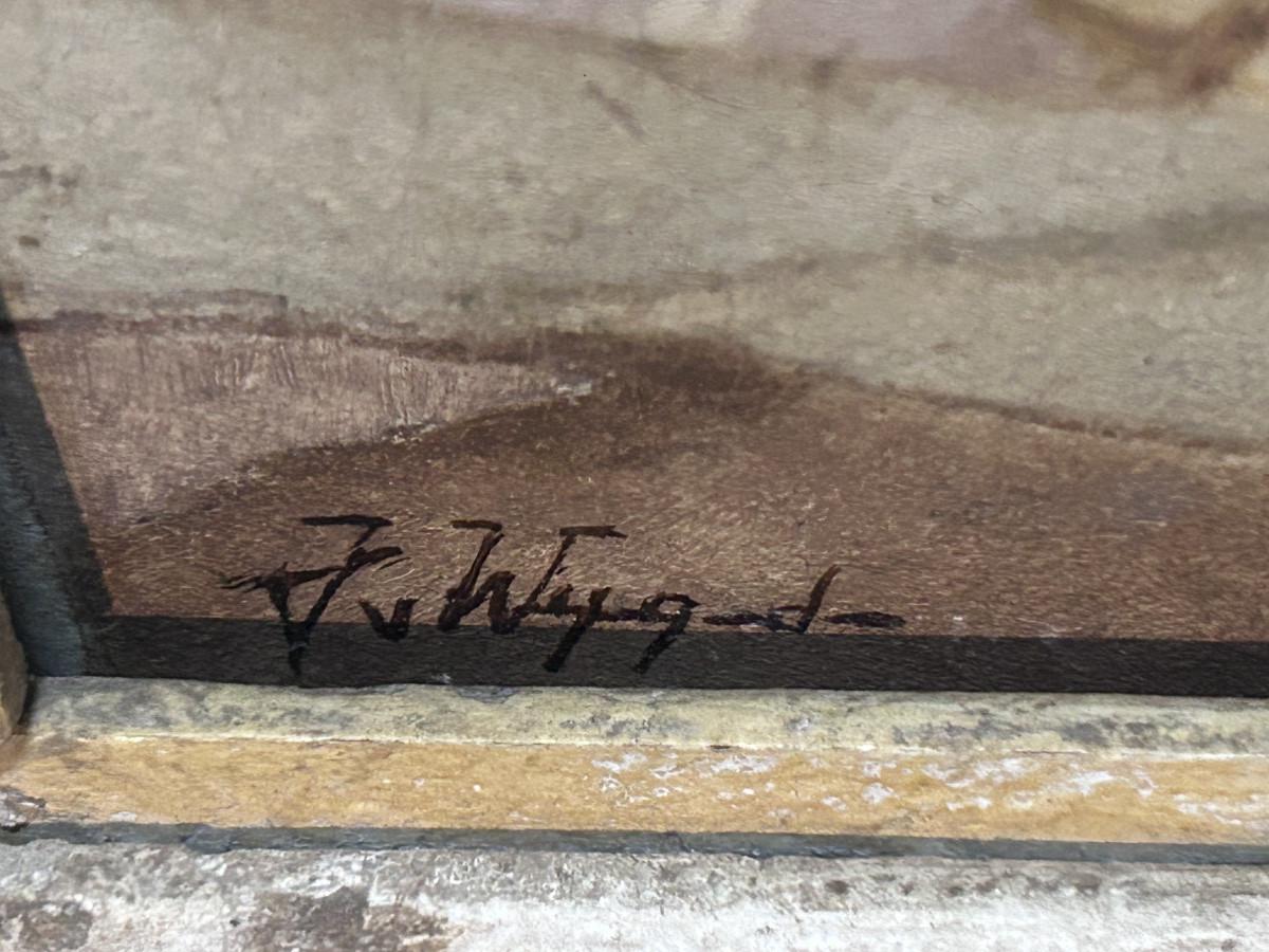 Huile sur panneau vue du village, signature à identifier -photo-4