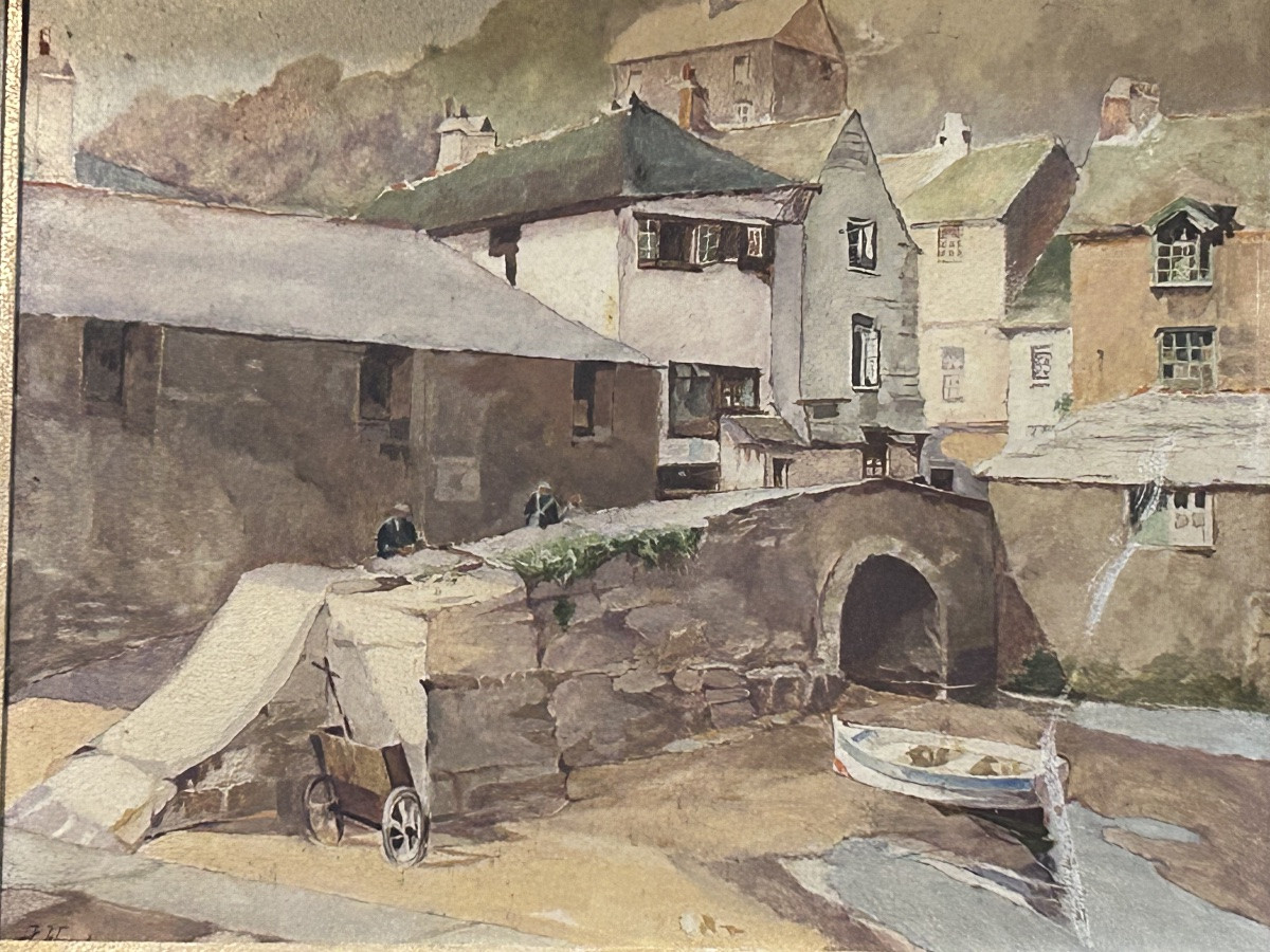 Huile sur panneau vue du village, signature à identifier -photo-1