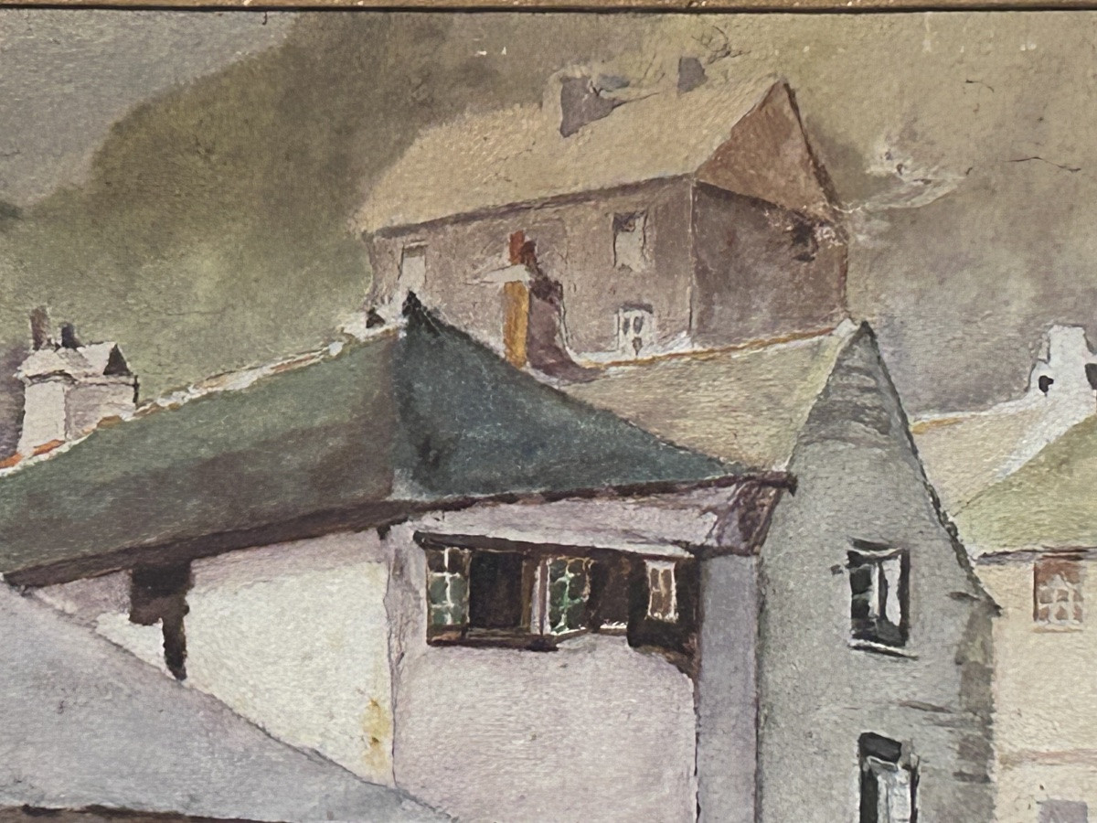 Huile sur panneau vue du village, signature à identifier -photo-3