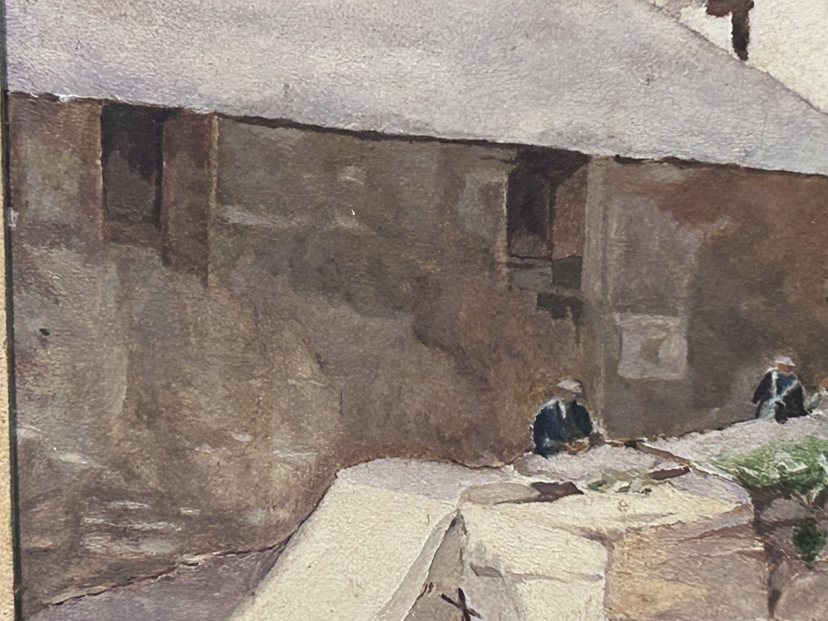 Huile sur panneau vue du village, signature à identifier -photo-4