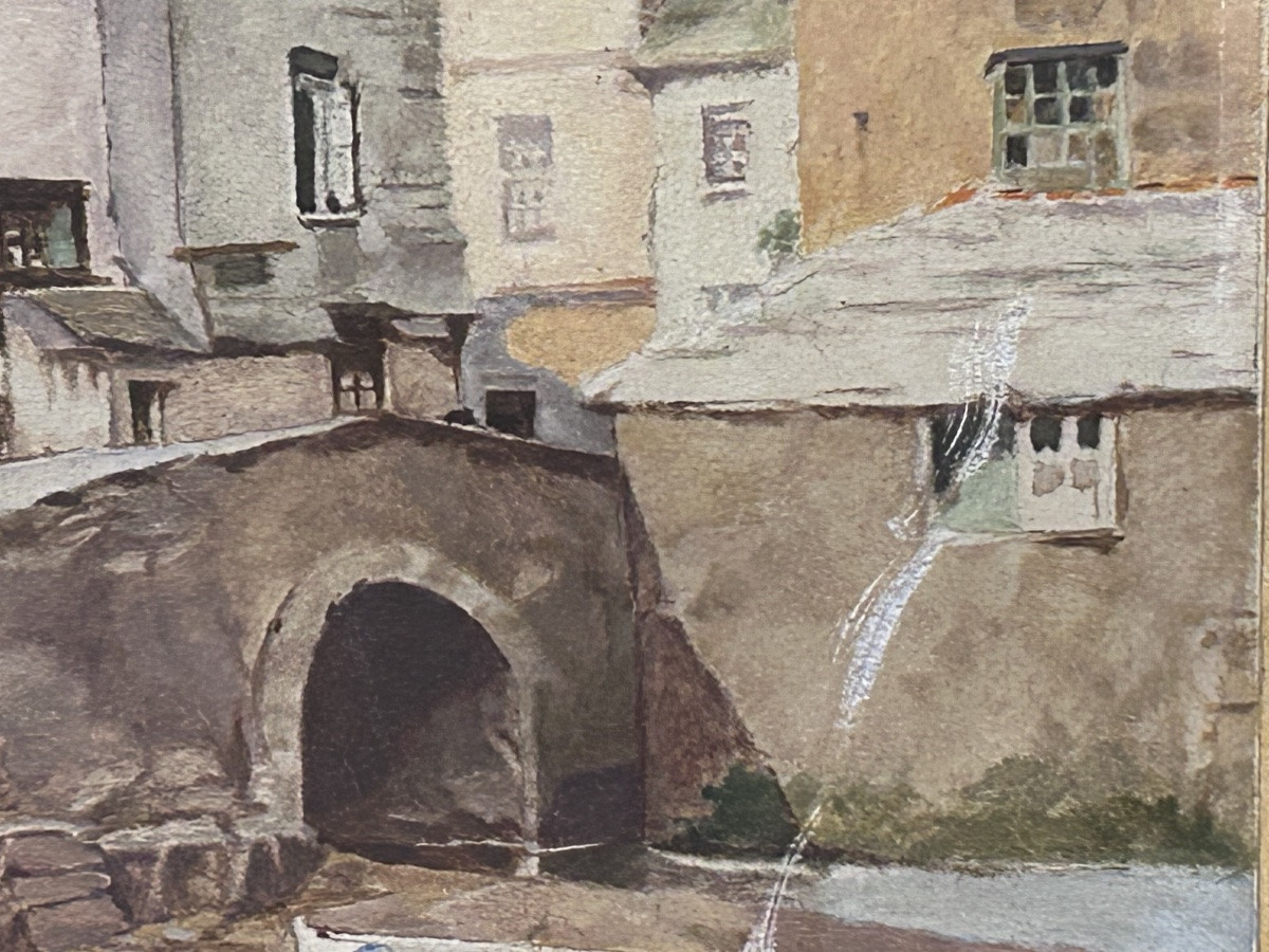 Huile sur panneau vue du village, signature à identifier -photo-6