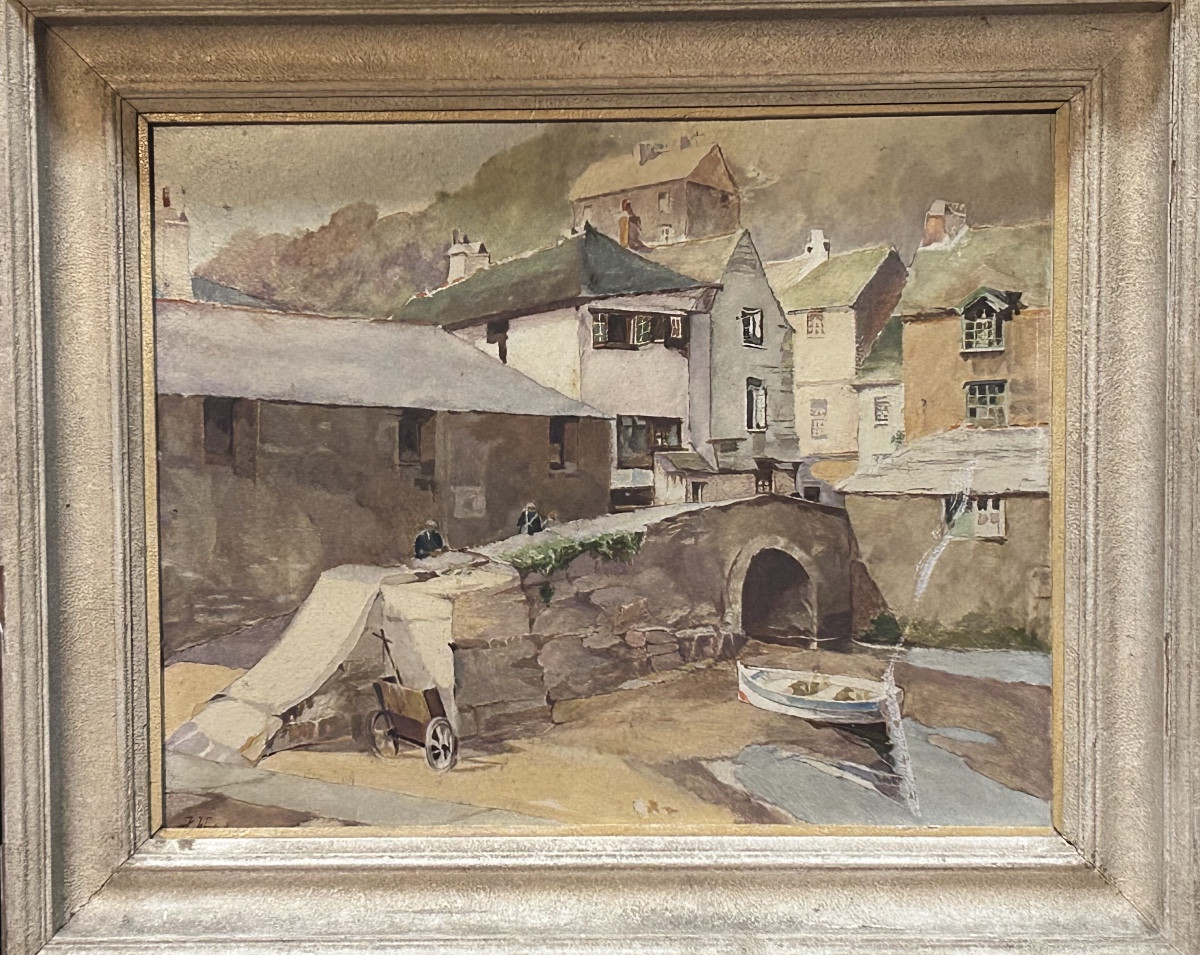 Huile sur panneau vue du village, signature à identifier 