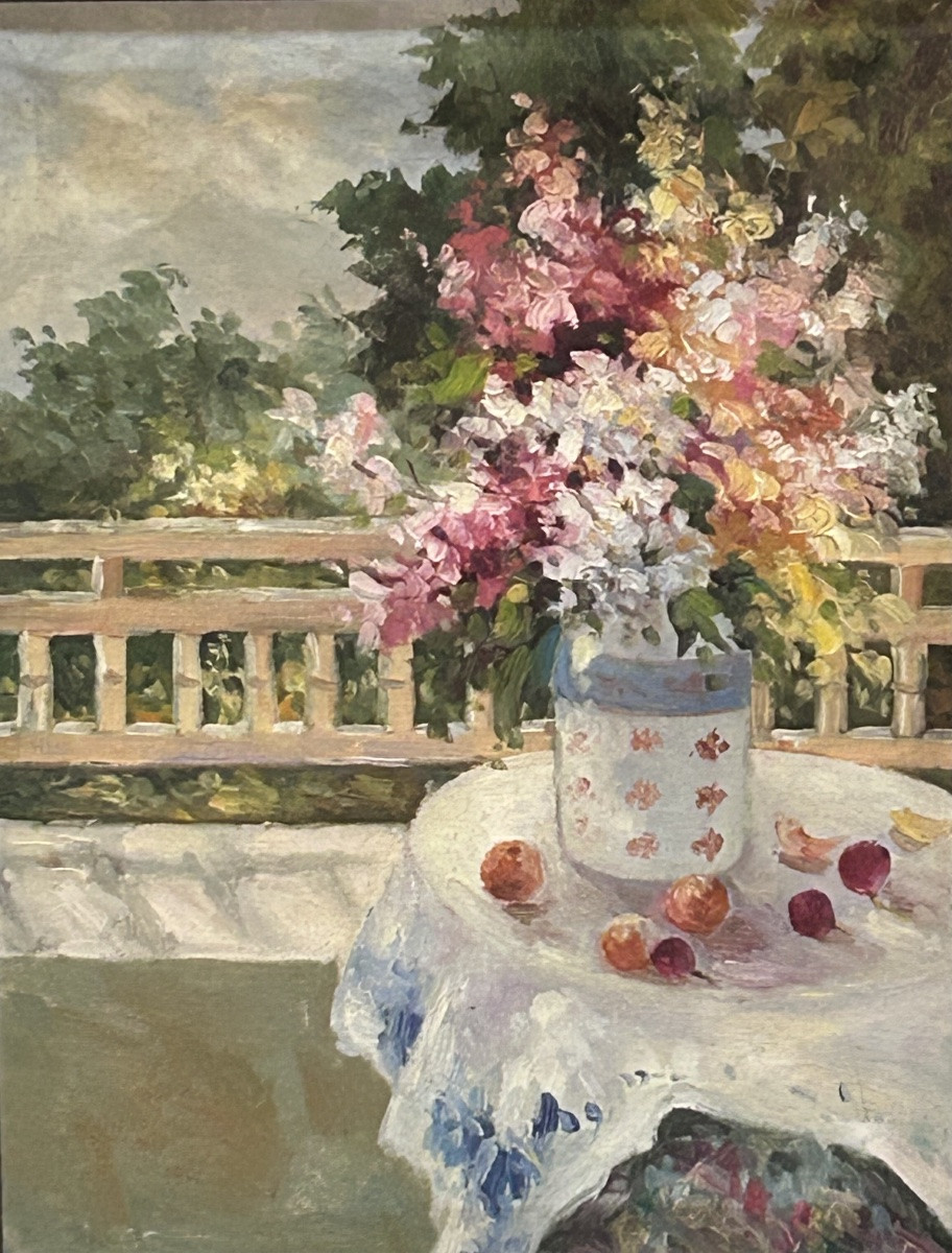 Oil On Canvas Bouquet Of Flowers In A Country Setting-photo-3