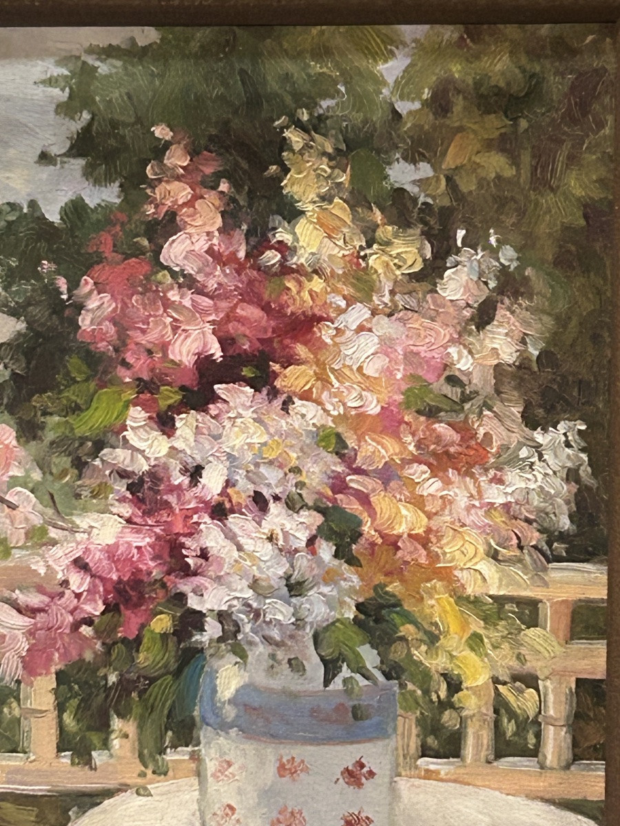 Oil On Canvas Bouquet Of Flowers In A Country Setting-photo-4