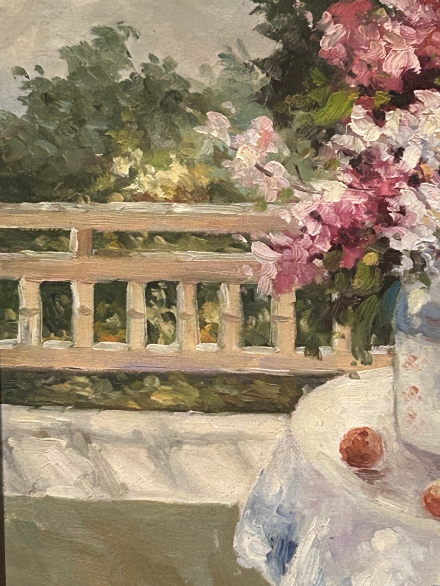 Oil On Canvas Bouquet Of Flowers In A Country Setting-photo-2