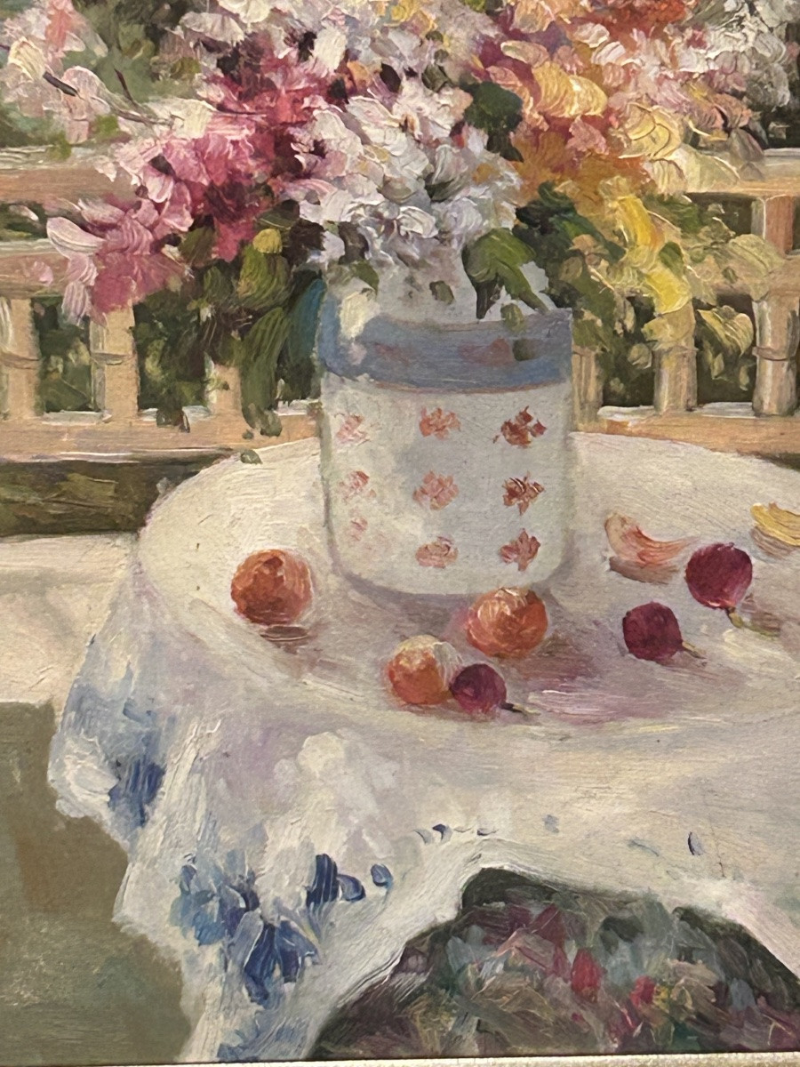 Oil On Canvas Bouquet Of Flowers In A Country Setting-photo-3
