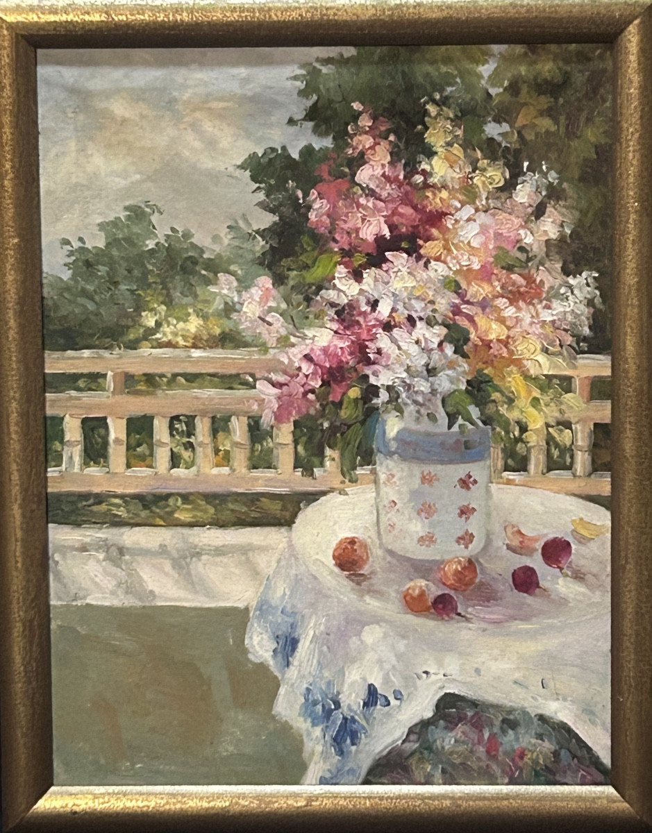 Oil On Canvas Bouquet Of Flowers In A Country Setting