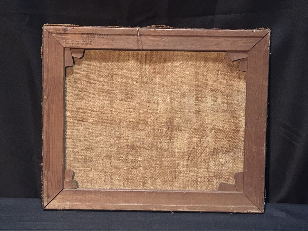 Huile sur toile paysage port scandinave monogrammée CCS-photo-5